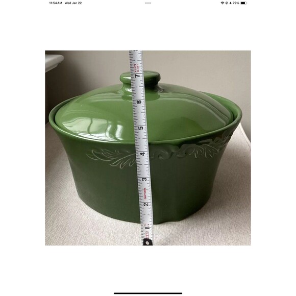 Sur La Table Green Oven-To-Table Stoneware Covered Casserole w/Lid Embossed - Picture 8 of 8